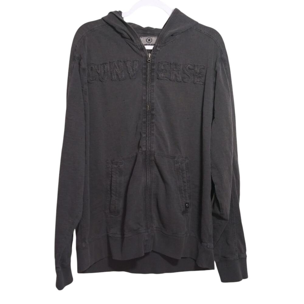Vintage Y2k Converse All Star Slub Cotton Full Zip Hoodie Grey  Size L